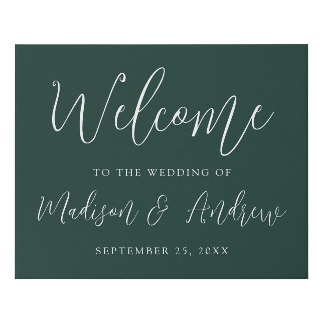 Simple Script Forest Green Wedding Welcome Faux Canvas Print (Front)