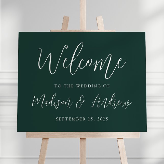 Simple Script Forest Green Wedding Welcome Foam Board (Creator Uploaded)