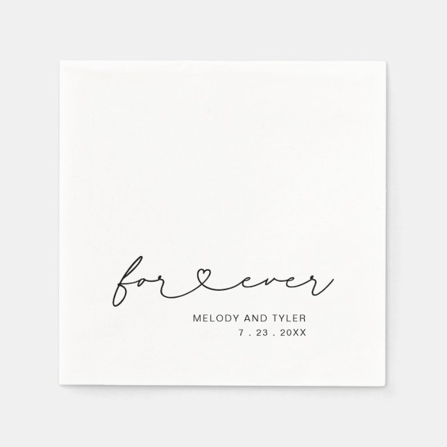 Simple Script Forever Heart Wedding Paper Napkins (Front)