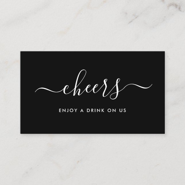 Simple Script Free Drinks Ticket - Black & White Enclosure Card (Front)