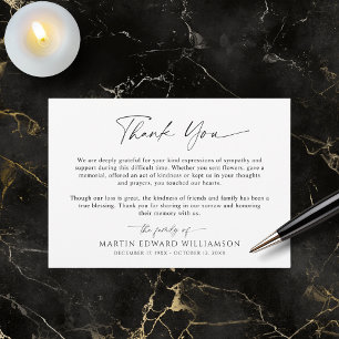 Simple Script Funeral Thank You Card