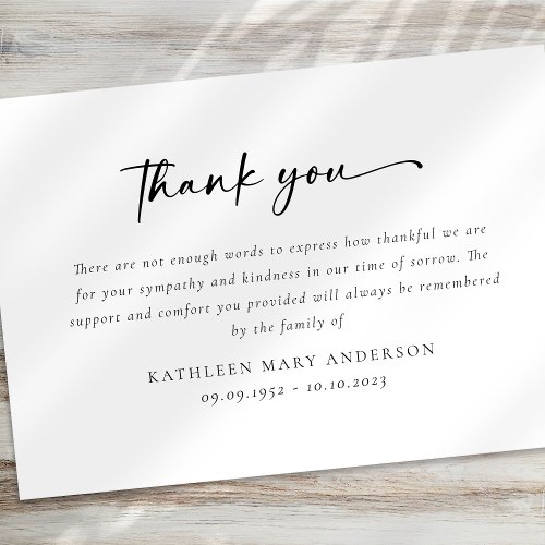 Simple Script Funeral Thank You Card