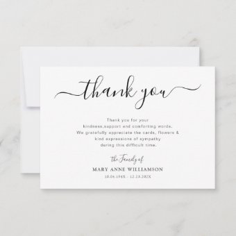 Simple Script Funeral Thank You Note | Zazzle