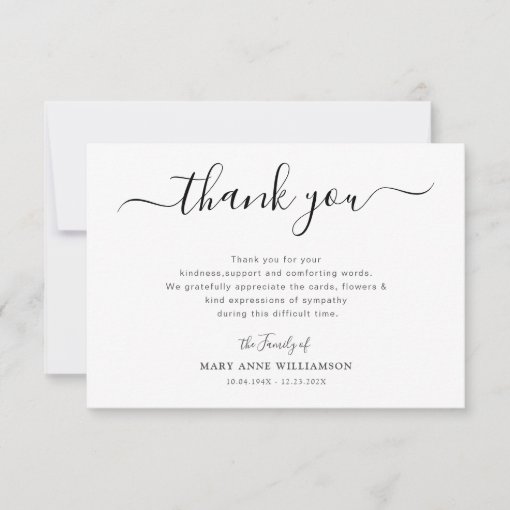 simple script funeral thank you note | Zazzle