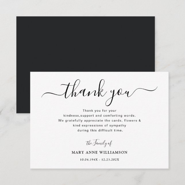 Simple Script Funeral Thank You Note Card (Front/Back)