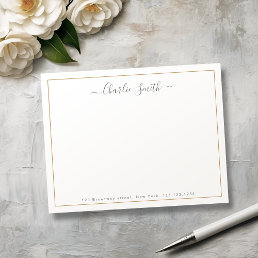 Simple script gold border personalized stationery note card