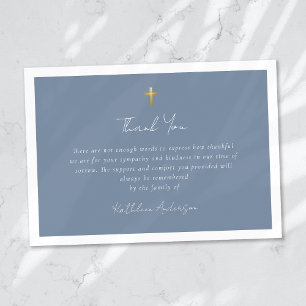 Simple Script Gold Cross Sympathy Funeral Thank You Card
