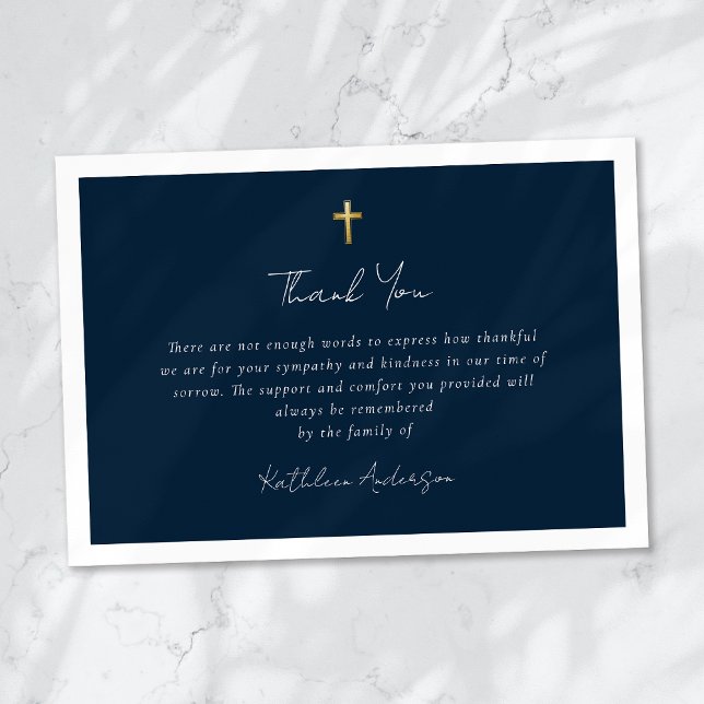 Simple Script Gold Cross Sympathy Funeral  Thank You Card (Creator Uploaded)