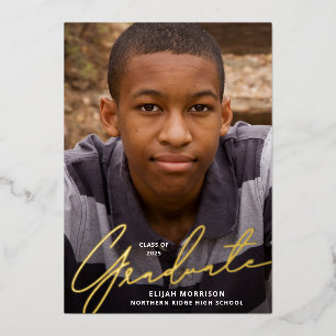 Simple Script Gold Foil Photo Graduation Party Invitation
