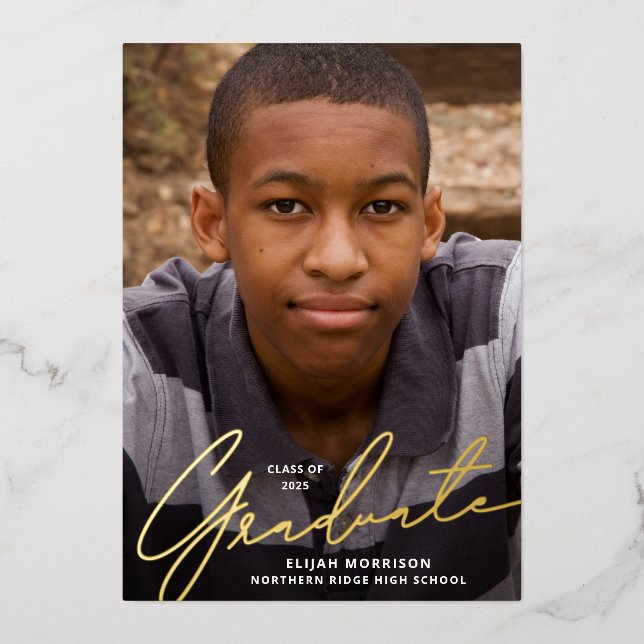 Simple Script Gold Foil Photo Graduation Party Invitation (Front)