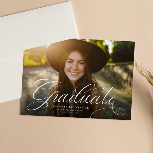 Simple script graduate horizontal graduation announcement (Creator Uploaded)