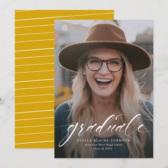 Simple script graduate one-photo gold announcement (Front/Back)