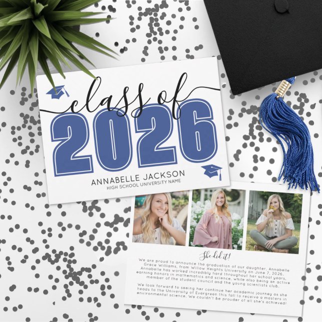 Simple Script Graduate Photo Blue Graduation Announcement (Simple Script Graduate Photo Blue Graduation Announcement )