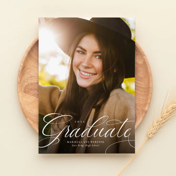 Simple script graduate vertical graduation announcement | Zazzle