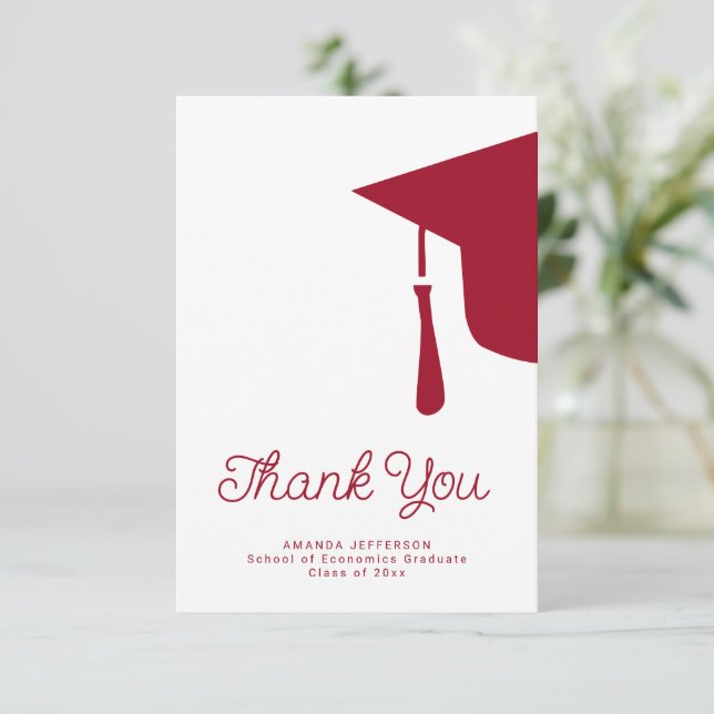 Simple script graduation cap personalized thank you card (Standing Front)