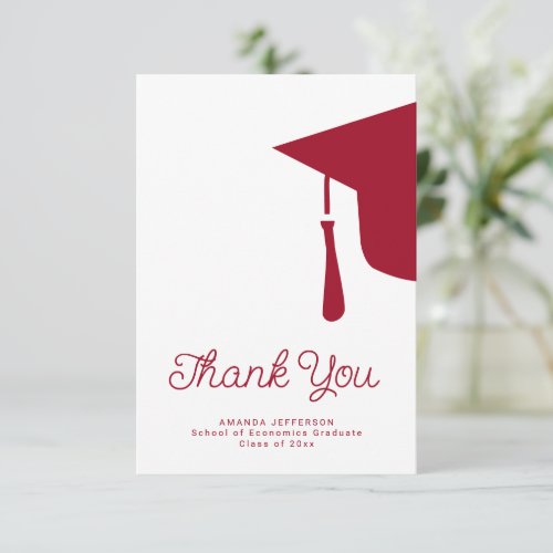 Simple script graduation cap personalized thank you card