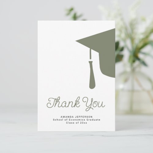 Simple script graduation cap personalized thank you card