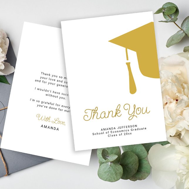 Simple script graduation cap personalized thank you card (Creator Uploaded)