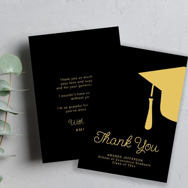 Simple script graduation cap personalized thank you card (Creator Uploaded)