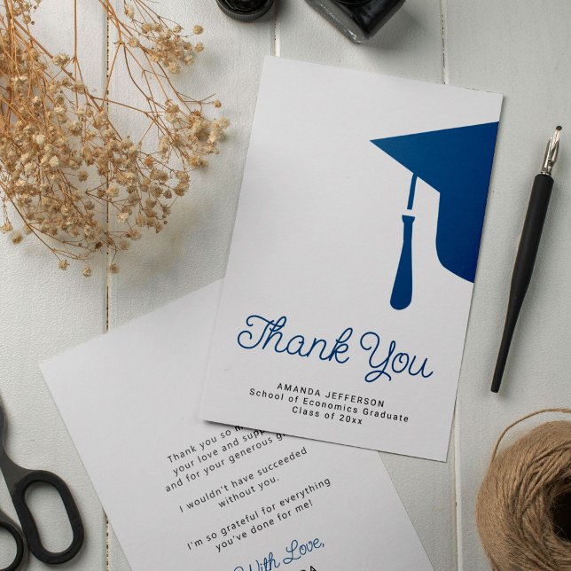 Simple script graduation cap personalized thank you card (Creator Uploaded)