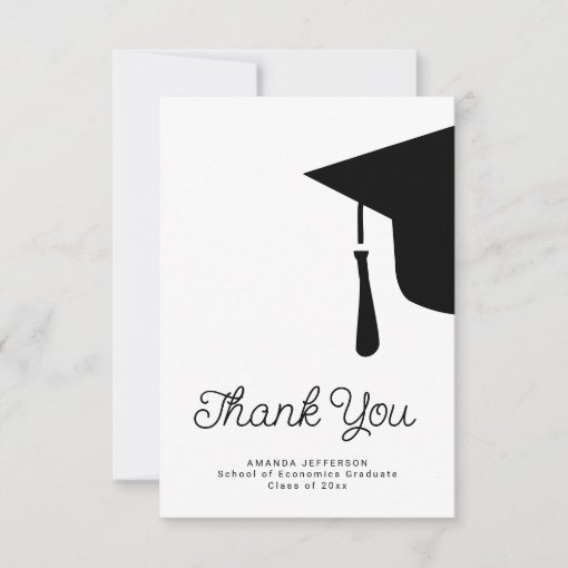 Simple script graduation cap personalized thank you card | Zazzle