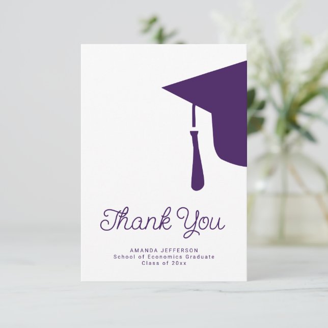 Simple script graduation cap personalized thank you card (Standing Front)