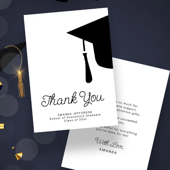 Simple script graduation custom thank you card | Zazzle