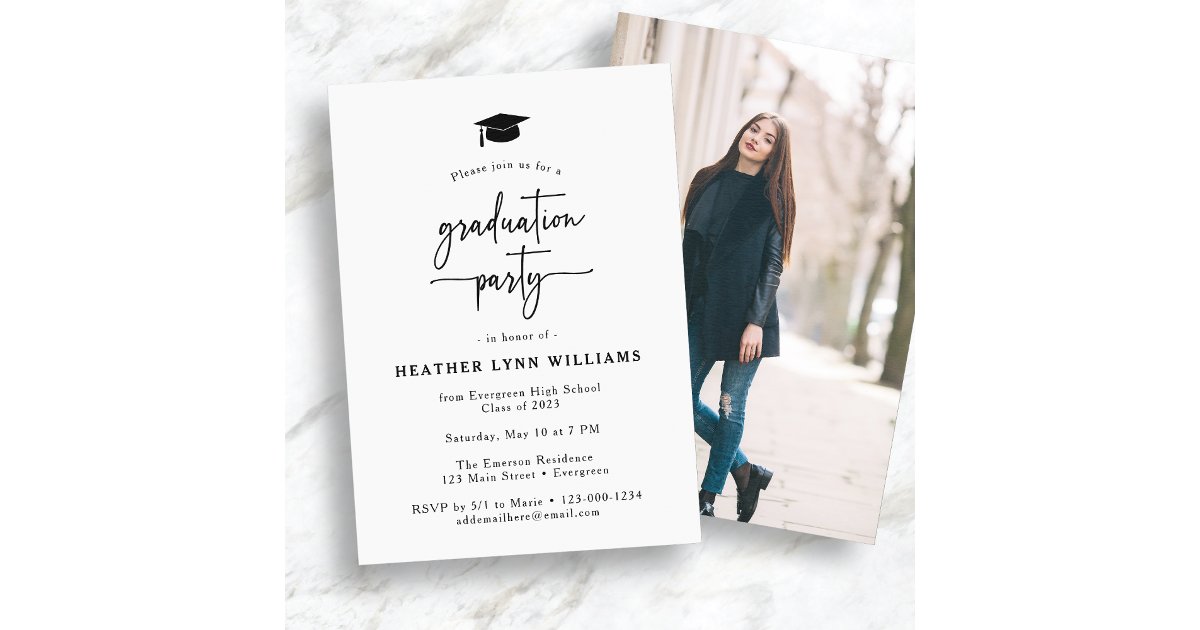 Simple Script Graduation Invitation | Zazzle