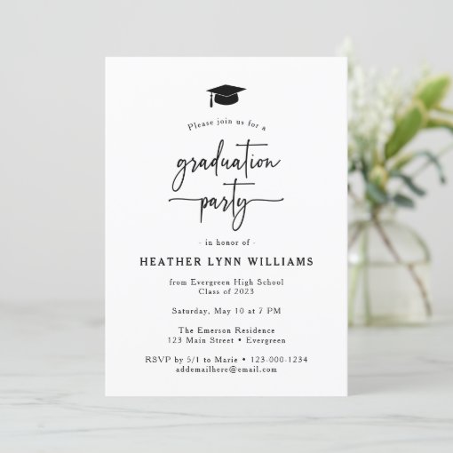 Simple Script Graduation Invitation | Zazzle