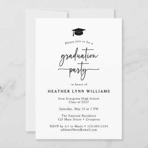 Simple Script Graduation Invitation | Zazzle