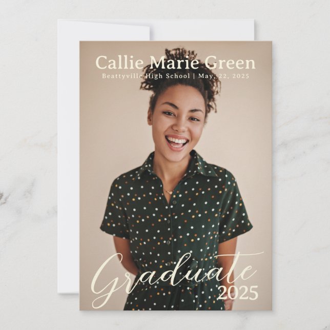 Simple Script Graduation Photo Announcement Card (Front)