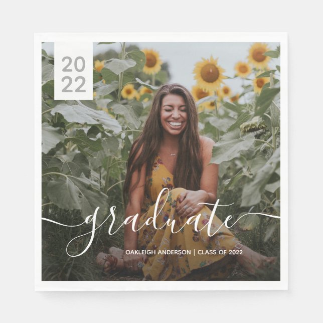 Simple Script Graduation Photo Napkins (Front)