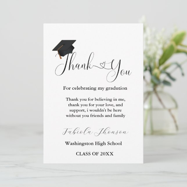 grad thank you card sayings Black And White Customizable Graduation Each card is printed double Simple Script graduation thank you