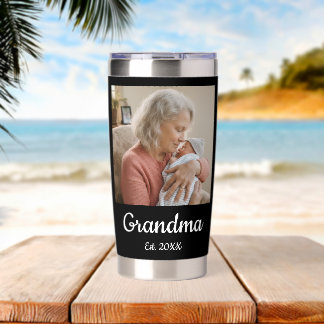 Simple Script Grandma Est.Photo Year Black Insulated Tumbler