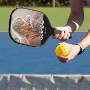Simple Script Grandma Est.Photo Year Black Pickleball Paddle