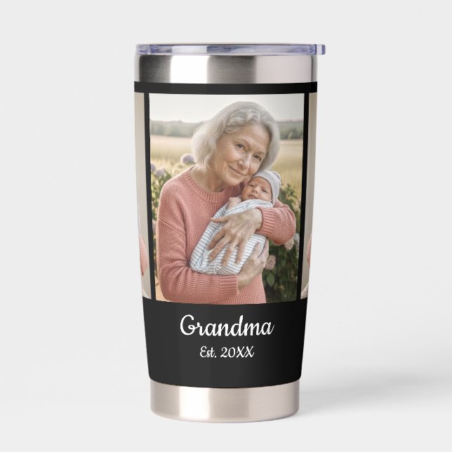Simple Script Grandma Year Est. 3 Photo Insulated Tumbler (Left)