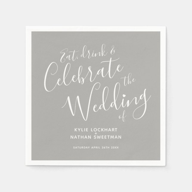 Simple script gray and white wedding napkins (Front)
