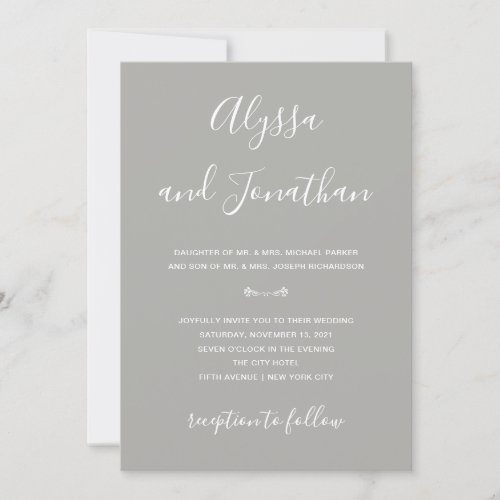 Simple Script  Gray Wedding Invitation
