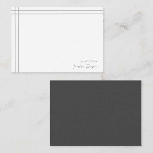 Simple Script Gray White 2 Side Double Border Note Card (Front/Back)
