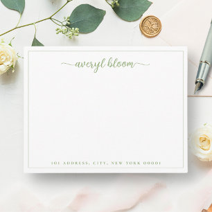 Simple Script Green Border Personalized Stationery Note Card