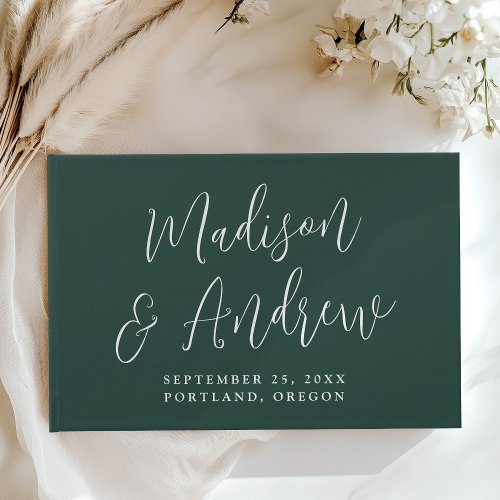 Simple Script Green Photo Wedding Guest Book