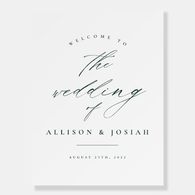 Simple Script Green Wedding Welcome Foam Board (Front)