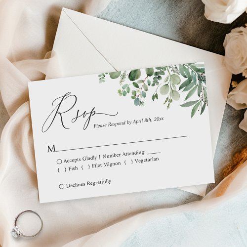 Simple Script Greenery Eucalyptus Foliage Wedding RSVP Card