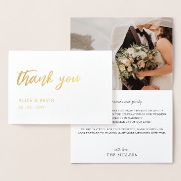 Simple Script Handwritten Photo Wedding Thank You  Foil Card