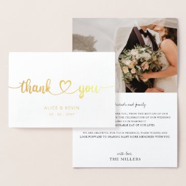 Simple Script Handwritten Photo Wedding Thank You  Foil Card
