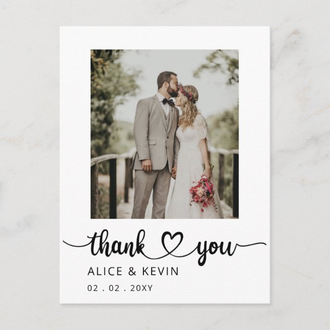 Simple Script Handwritten Photo Wedding Thank You  Postcard (Front)