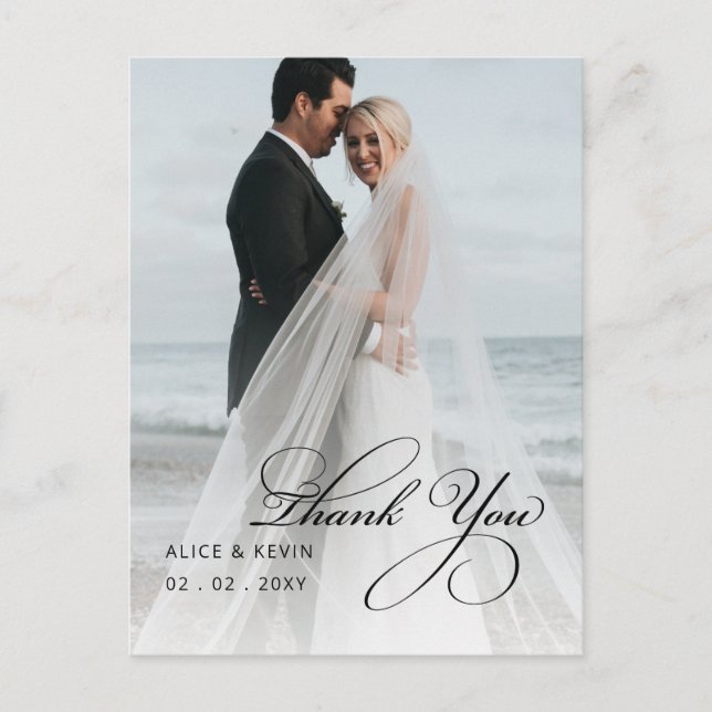 Simple Script Handwritten Photo Wedding Thank You  Postcard (Front)