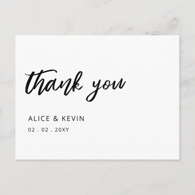 Simple Script Handwritten Wedding Thank You  Postcard (Front)