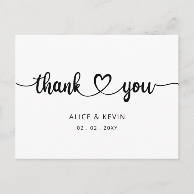 Simple Script Handwritten Wedding Thank You  Postcard (Front)