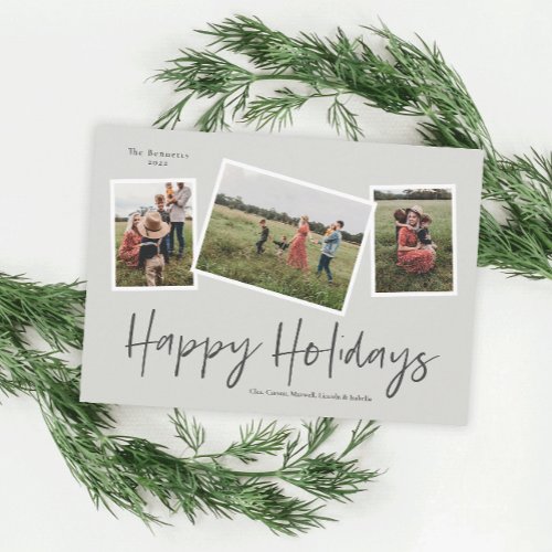 Simple Script Happy Holidays 3 Photo Collage Holiday Postcard